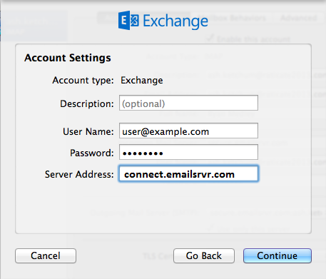 exchange account unable to connect with server outlook for mac