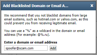screenshot private email add blacklisted domain