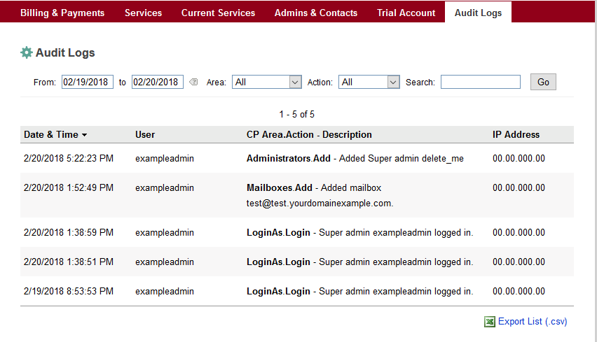 admin activity audit logs