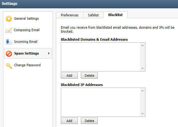 screenshot private email preferences and settings domain